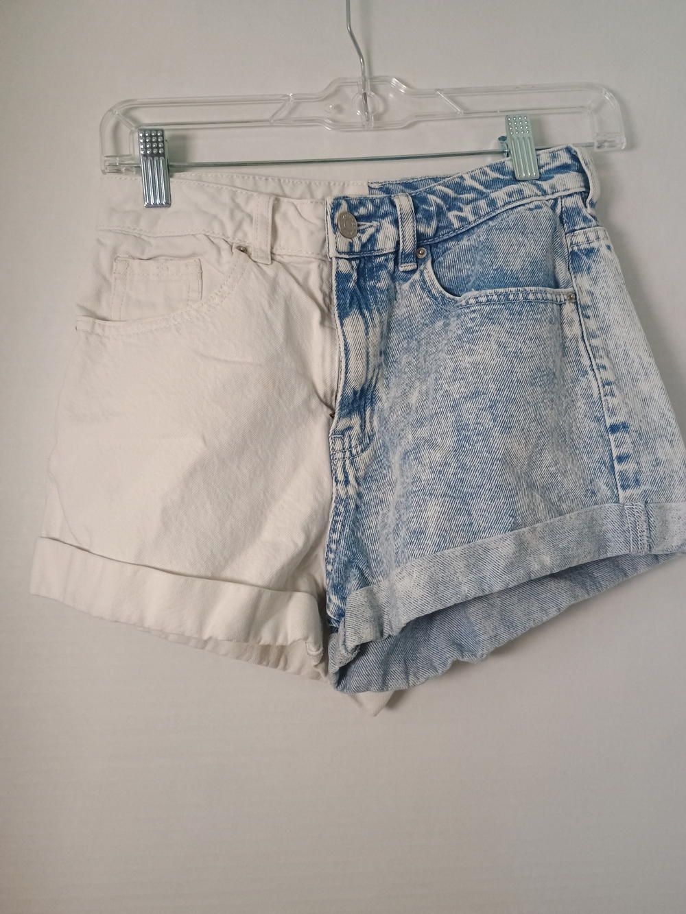 PacSun Color Block Denim Shorts Blue & White